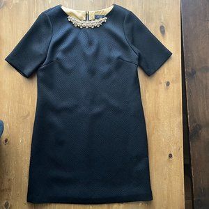 Tahari Black A Line Cocktail Dress with Jeweled Collar Size 12